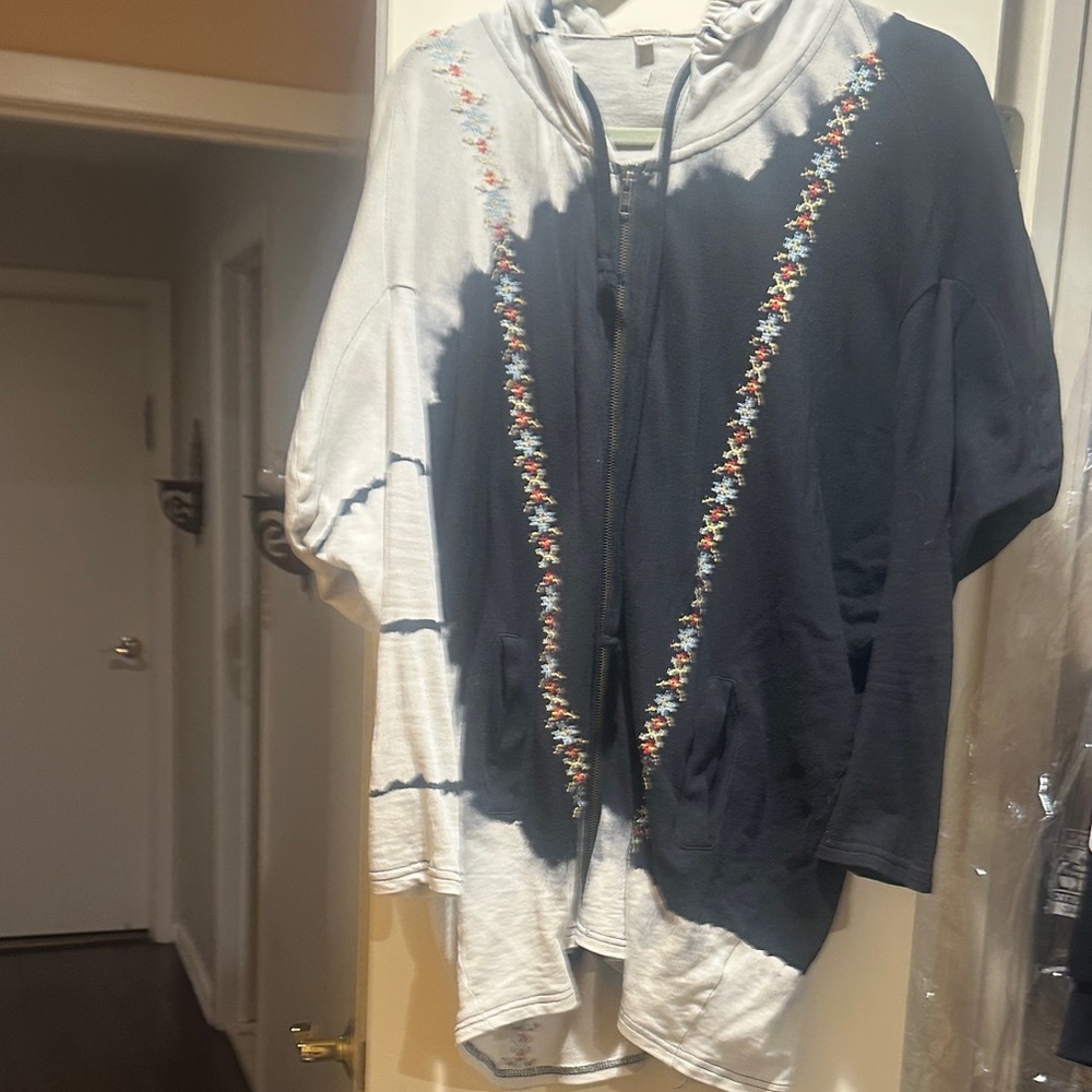 Anthropologie Navy and White Embroidered Hoodie